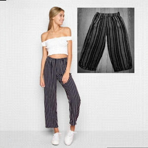 ANGIE Blue Ankle Cropped Flowy Pants Large